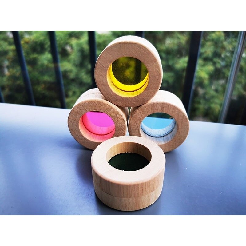 Bambini Montessori giocattolo in legno blocchi di specchio arcobaleno sensoriale gomma solida impilabile impilatore di edifici in acrilico gioco educativo