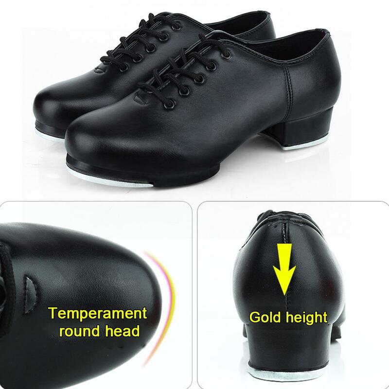 Material de couro Tap Shoes Mulheres Split Sole Jazz Sapateado Sapatos de Dança Adulto/Unisex Lace Up Mulheres Sapateado Sapatos Dança Sapatos