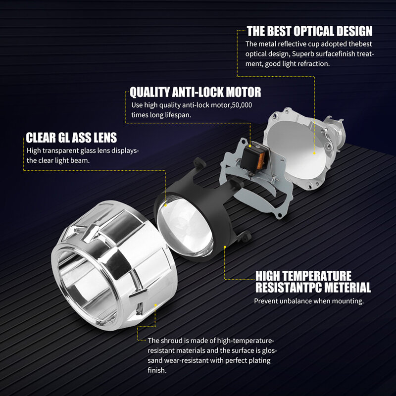 KAFOLEE 1x 2.5 inch Mini Bi Xenon HID Projector Headlight Lenses Retrofit Fit H4 H7 H11 9005 H8 Car Head Lamp Gating Gun Shrouds