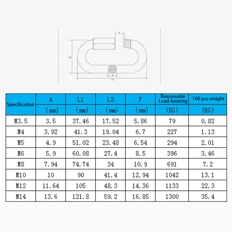 304 (a2) aço inoxidável elo rápido parafuso de corrente prendedor de bloqueio mosquetão gancho m3.5 m4 m5 m6 m8 m10 m12 m14