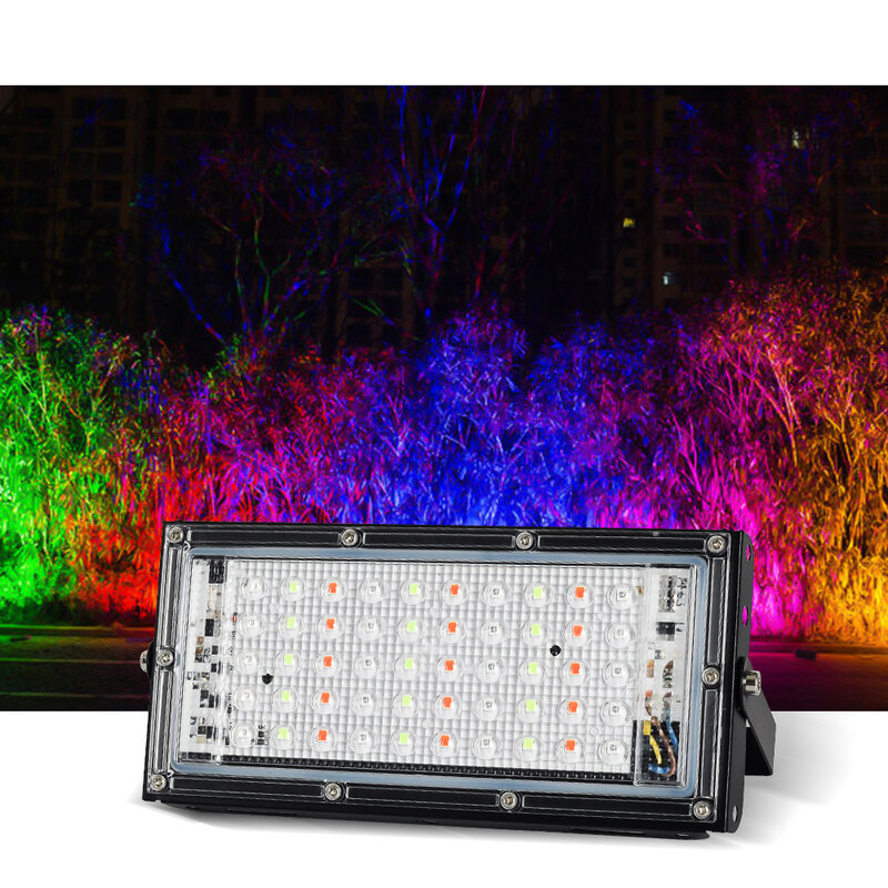 LED 플러드 라이트 50W 방수 RGB LED 스포트라이트 프로젝터, 220V 230V 240V LED 가로등 플러드라이트 조경 조명