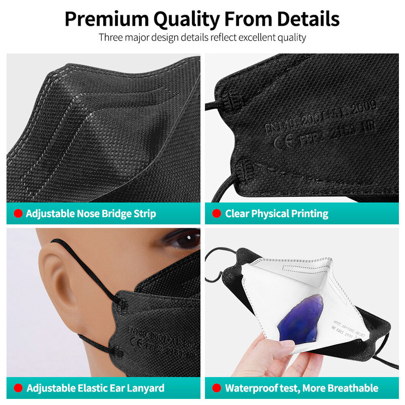 Adult FFP2 Mask 4 Layers Black Fabric Mascarillas Fish Mask fpp2 approved Face Mask KN95 Filter Respirator ffp2mask