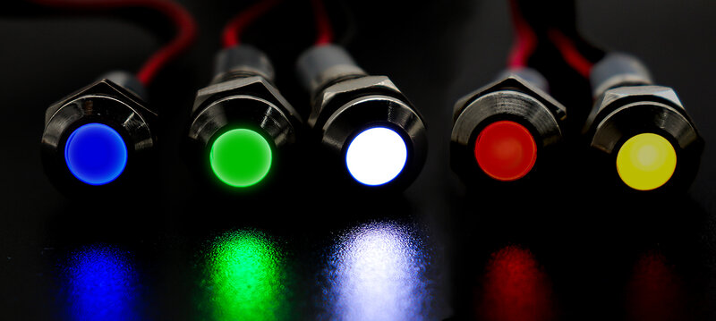 Lampu Indikator Peringatan LED Logam 6Mm Tahan Air Lampu Sinyal IP67 Kabel Pilot Sakelar 5/12/24/220V Merah Hijau Biru Putih Kuning