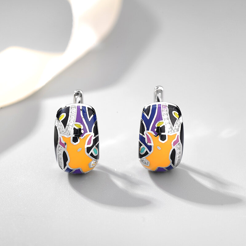 New like deer pattern 925 Sterling Silver clear CZ fashion colourful DIY Enamel fine Stud Earrings Party Jewelry