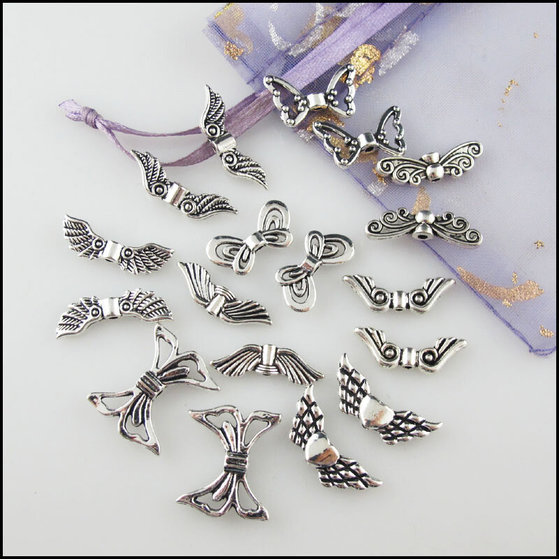 Cuentas espaciadoras chapadas en plata tibetana, abalorios de Ángel, alas de libélula, mariposa Animal, nueva moda