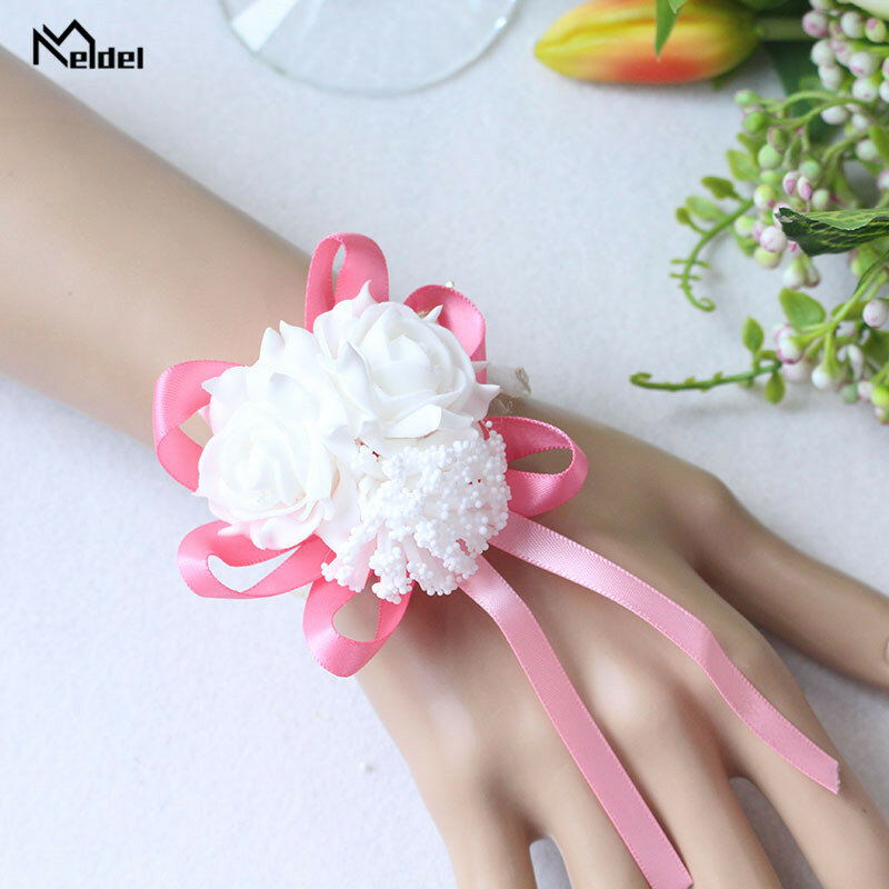 Meldel Wrist Corsage Bracelet Flower Bride Wedding Bracelet Bridesmaid Sisters Hand Flowers Artificial Wedding Planner Flower