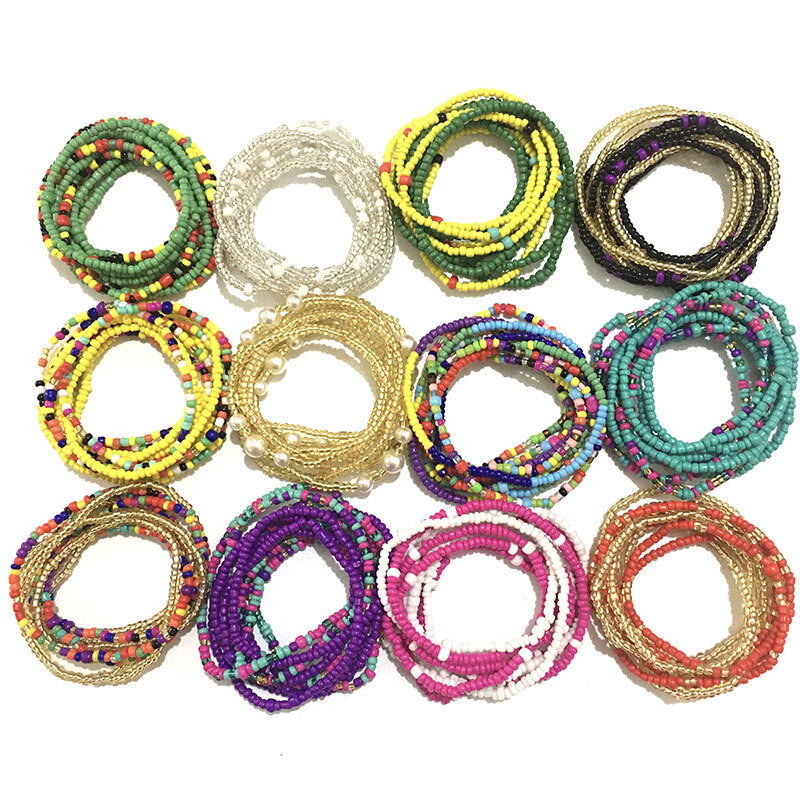 Bohemia Colorido Handmade Beads Pulseira Cintura para As Mulheres, Simples Cadeia De Bikini, Cadeia Do Corpo Da Barriga, Jóias de praia, Novo, 2Pcs Set