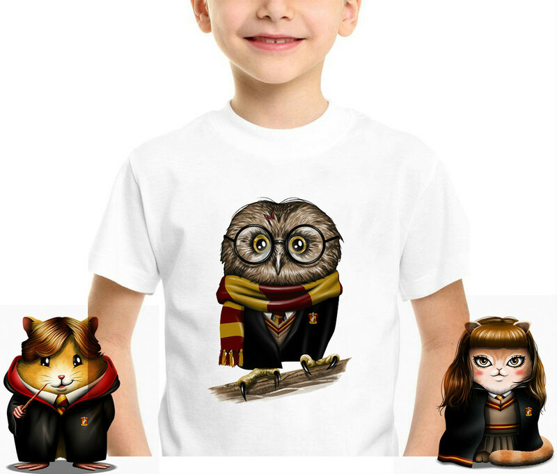 Camiseta de 2 a 12 anos para crianças pequenas, camiseta para bebês meninos e meninas com animais da coruja harry potter