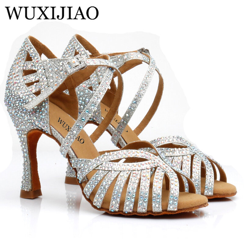 WUXIJIAO Latin dance รองเท้าผู้หญิงรองเท้าส้นสูง black gold gold glitter ทองผ้าสบาย salsa รองเท้า salsa รองเท้า