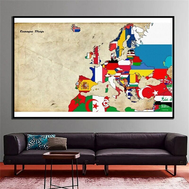Carte du monde de l'europe, autocollant mural Horizontal Non tissé, 90x60cm, 1 pièce, pour salon, fournitures de bureau à domicile