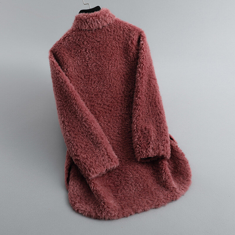 معطف فرو 2021 من ayunsu ملابس نسائية شتوية 100% سترات قصيرة من صوف الخراف سترات كورية نسائية SQQ1143