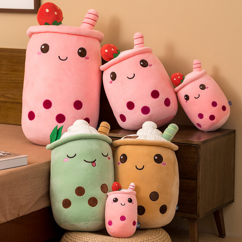 New Style Cartoon Fruit Bubble Tea Cup Plush Toys Real Life Boba Food With Suction Tubes Pillow Stuffed Soft Hug Cushion Decor