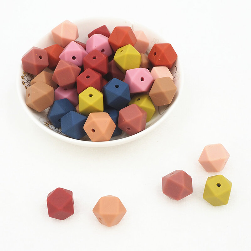 Chenkai-Cuentas de mordedor hexagonales de silicona, 50 piezas, 14mm, chupete para bebé, sin BPA, chupete infantil, joyería sensorial, juguete de regalo
