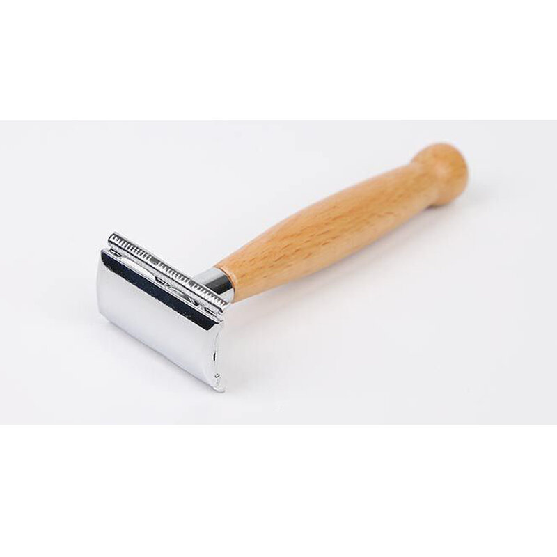 Cuchilla de seguridad para afeitado en húmedo, afeitadora con mango de madera, herramienta Manual para el cuidado del cabello y la barba para hombres, 1 ud.