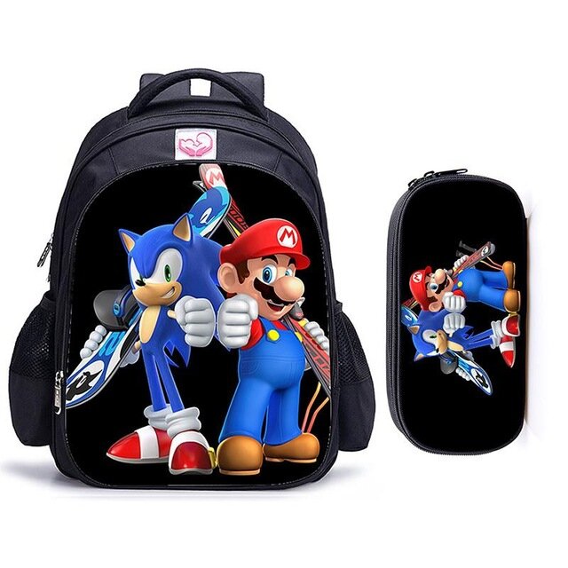 Рюкзак 16 дюймов для детей Mario Bros Sonic, школьные сумки для детей, мультяшный игровой рюкзак, ежедневный школьный рюкзак для подарка