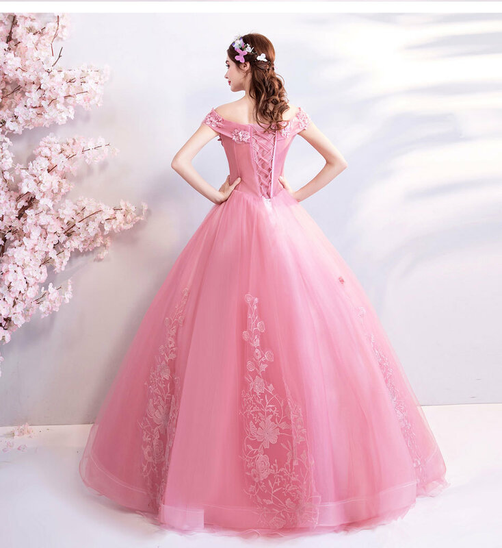 Quinceanera Vestido 2021 Feijão Rosa Vestido De Baile 3d Flores