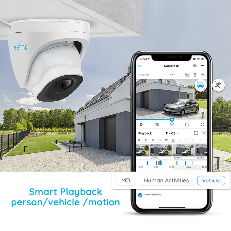 Câmera de Segurança Inteligente Infravermelha Outdoor Night Vision, Dome Cam Destaque com Detecção de Pessoa e Veículo, 4K, 8MP PoE, RLC-820A, Novo