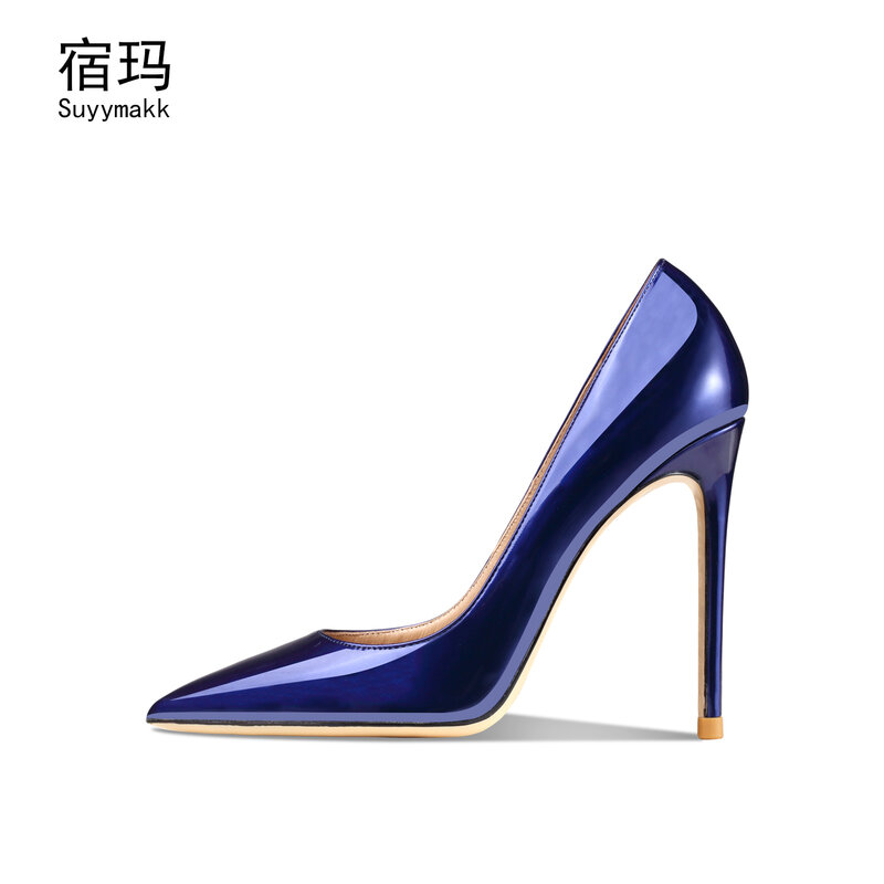 Sepatu Hak Tinggi Wanita Pompa Mewah Musim Semi/Musim Gugur Sepatu Kantor Pesta Hak Tipis Ujung Lancip Kulit Asli Sepatu Gaun Seksi 10Cm