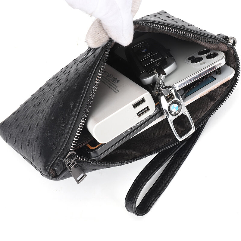 ​Soft Leather Ostrich Pattern Vintage Men Cardholder Case Male PU Leather Money Handbag High Quality Business Men Clutch Bag