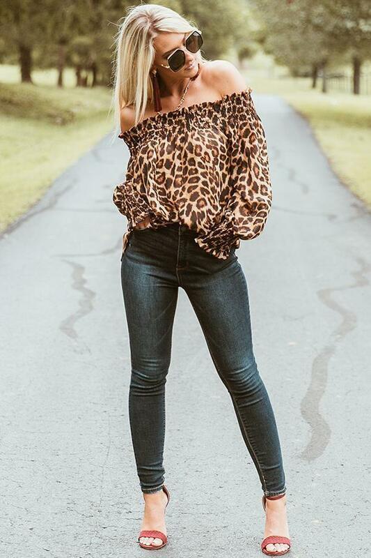 Fashion Leopard Print Blus Puff Lengan Panjang Off-Shoulder Longgar Wanita Atasan dan Blus Musim Panas Kasual Atasan Kemeja S-XL