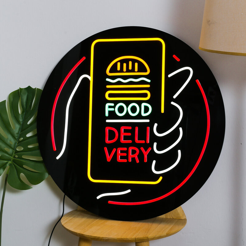 フレックスネオン食品配信ハンバーガーライトled mobilephoneに壁ネオンの装飾取り出しファストフードレストランショップストアパブ