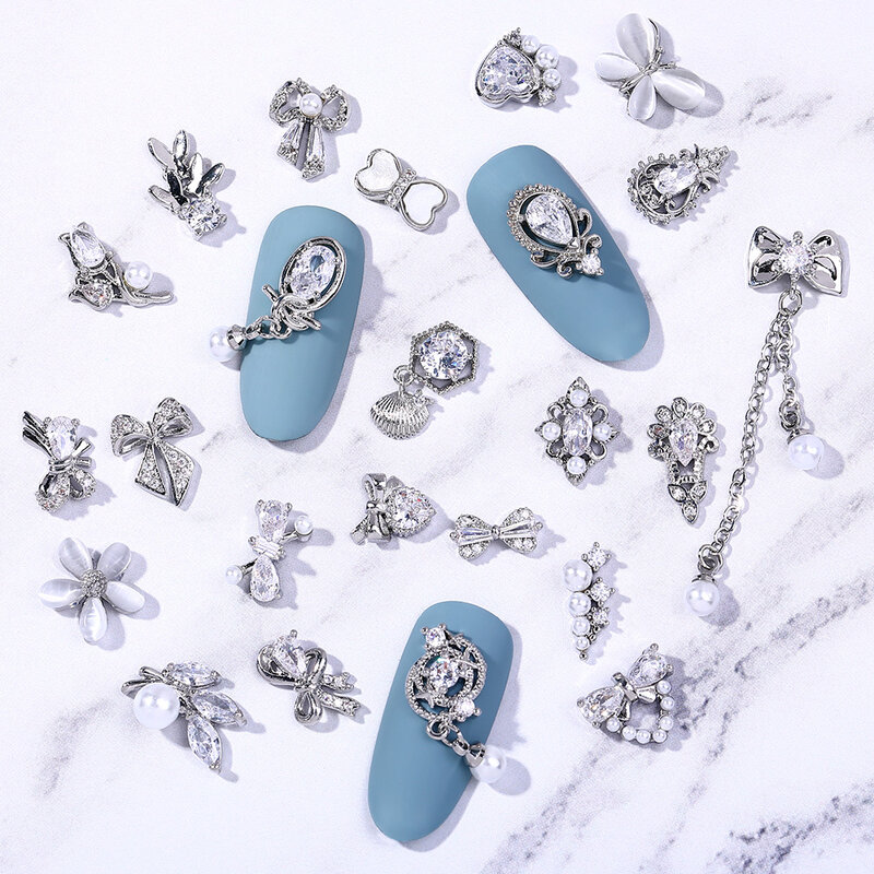 Hnuix 2 Stuks 3d Zilver Nail Art Sieraden Japanse Nagel Decoratie Hoge Kwaliteit Zirkoon Kristal Manicure Zirkoon Diamant Amulet