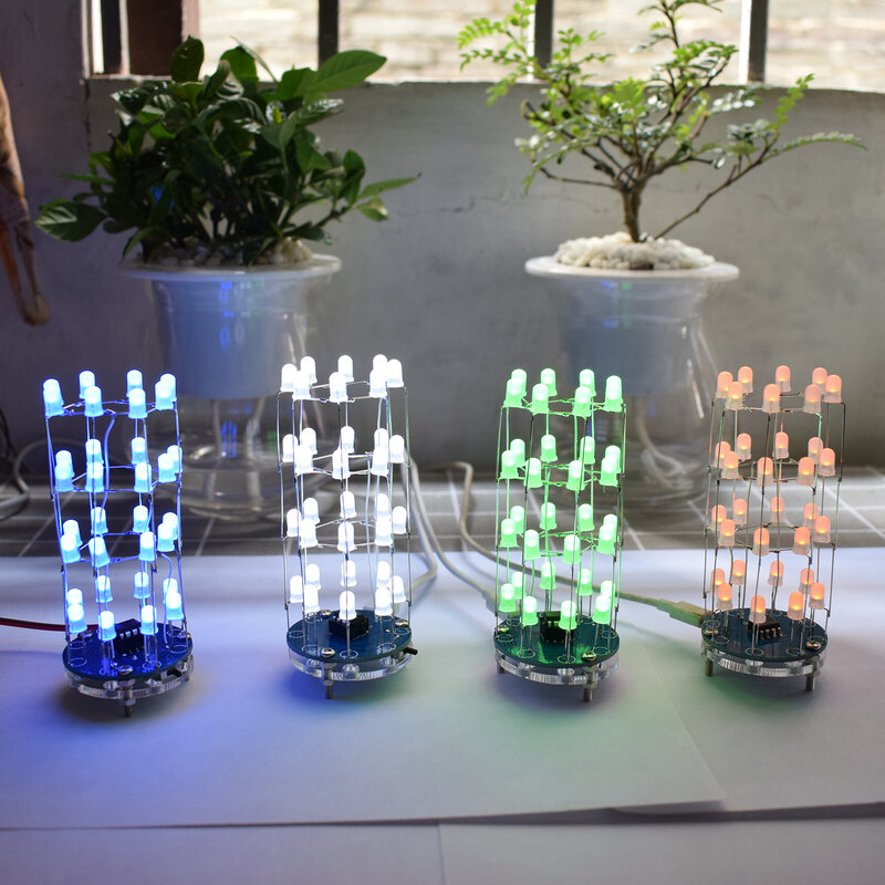 LED أسطواني Cube8x4 ضوء مكعب الإلكترونية لتقوم بها بنفسك مجموعة صنع بسيطة للمبتدئين