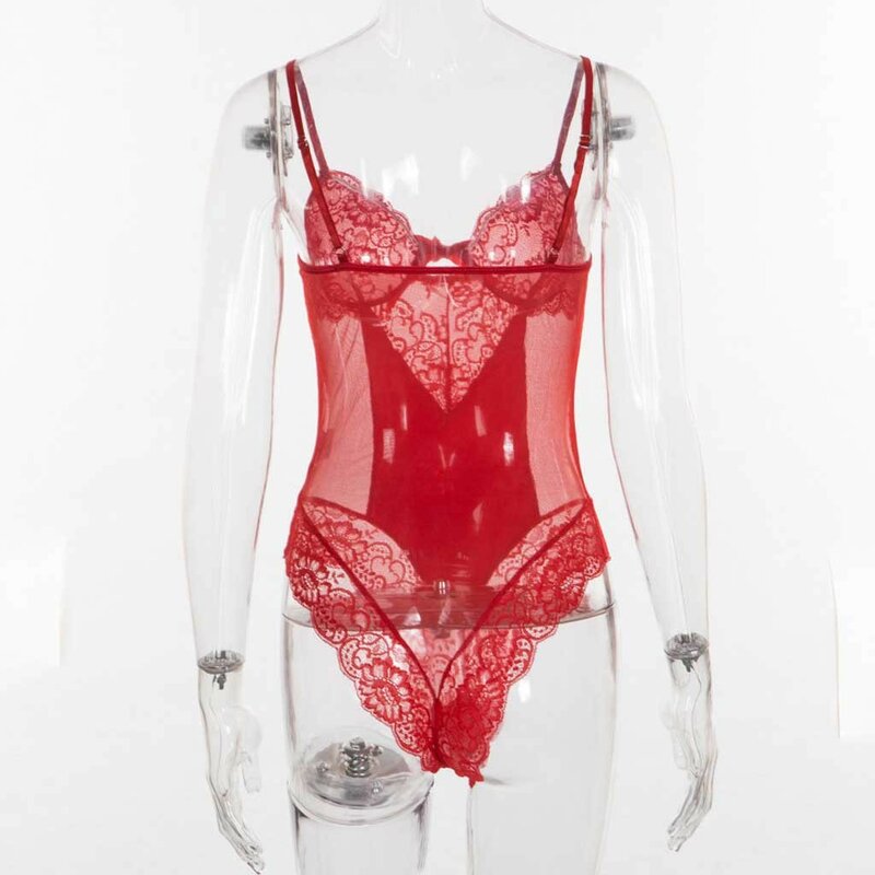 Lenceria – Lingerie Sexy en dentelle pour femmes, nuisette érotique, body, dos nu, rouge, grande taille, sous-vêtements Teddy