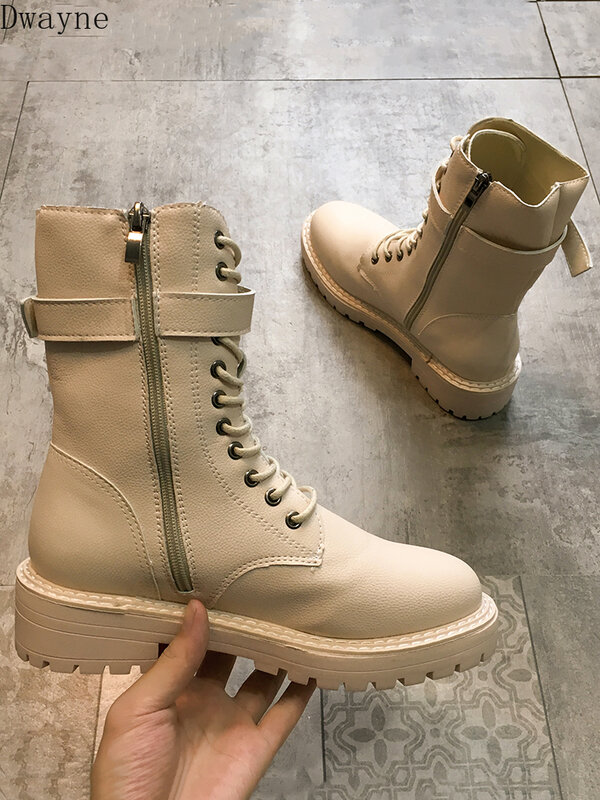 Increase in INS Martin Boots British Wind 2019 New Autumn Style Brilliant Shoes with Rough heels and Black Mid-heels