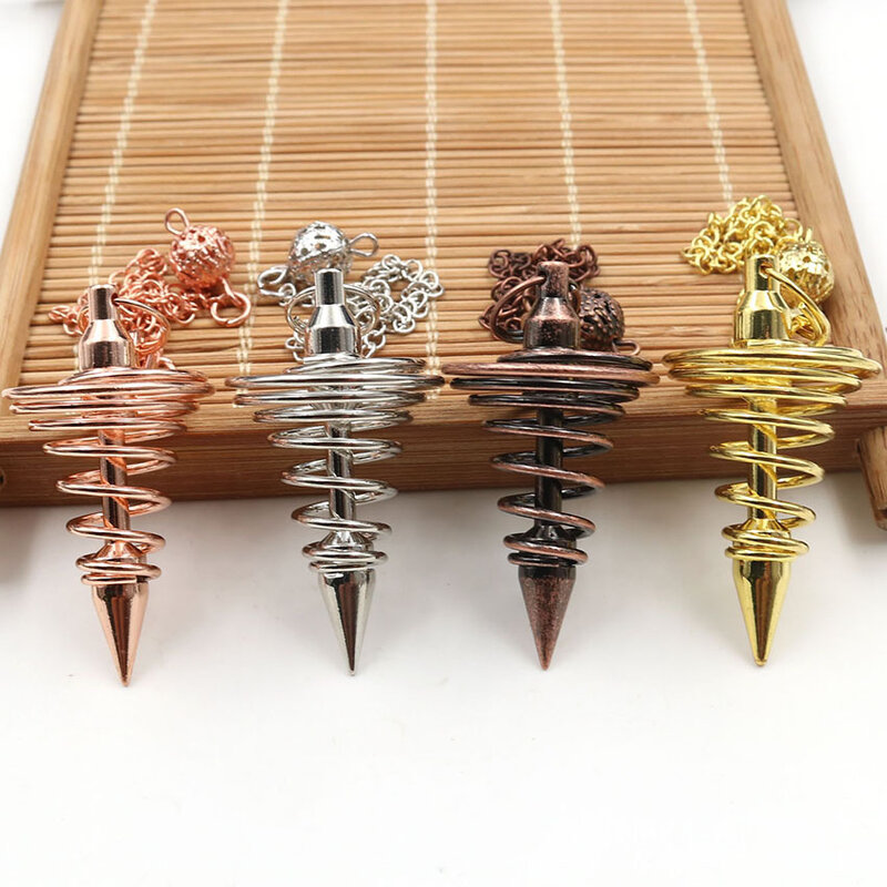 Pendulos de Metal para la adivinación de la espiga Reiki curación espiritual Wicca mujeres hombres amuleto forma de tornillo Pendule cadenas encanto joyería