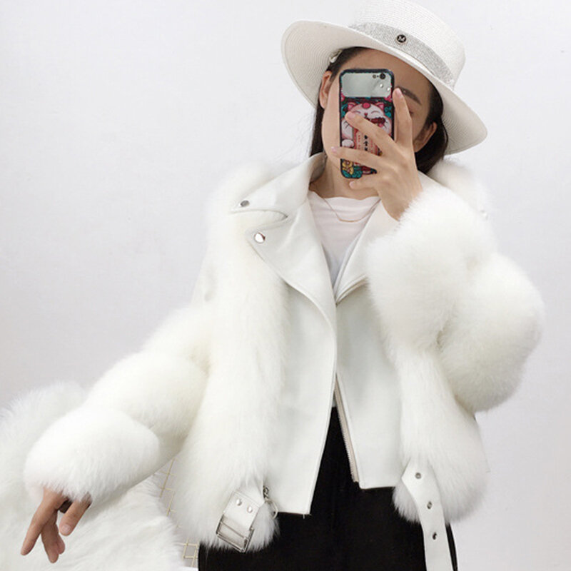 Casacos de pele de raposa para mulheres, jaqueta de pele de carneiro natural para senhoras, outwear de luxo, oversize, inverno, 2020