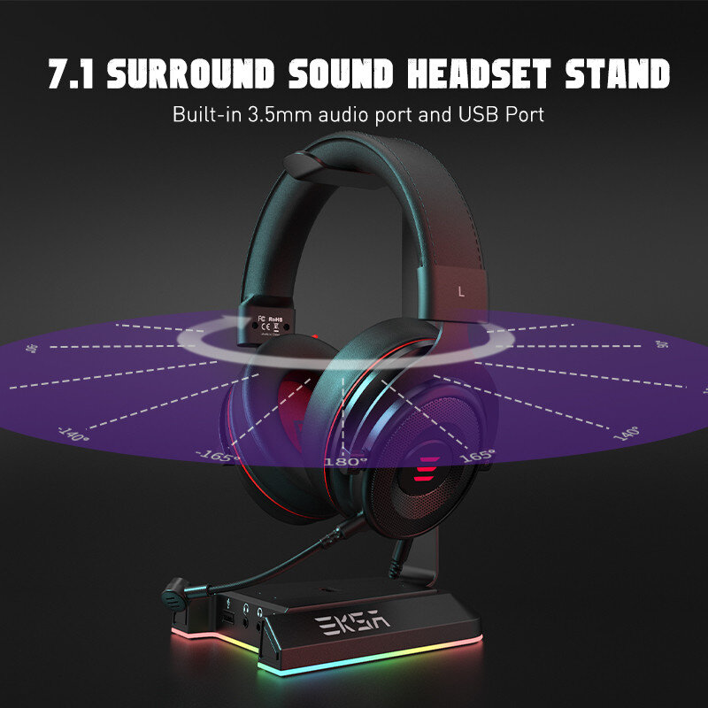 Eksa W1 Gaming Headset Stand Met 7.1 Surround/2 Usb En 3.5Mm Poorten Rgb Hoofdtelefoon Houder Voor Gamer gaming Pc Accessoires Bureau