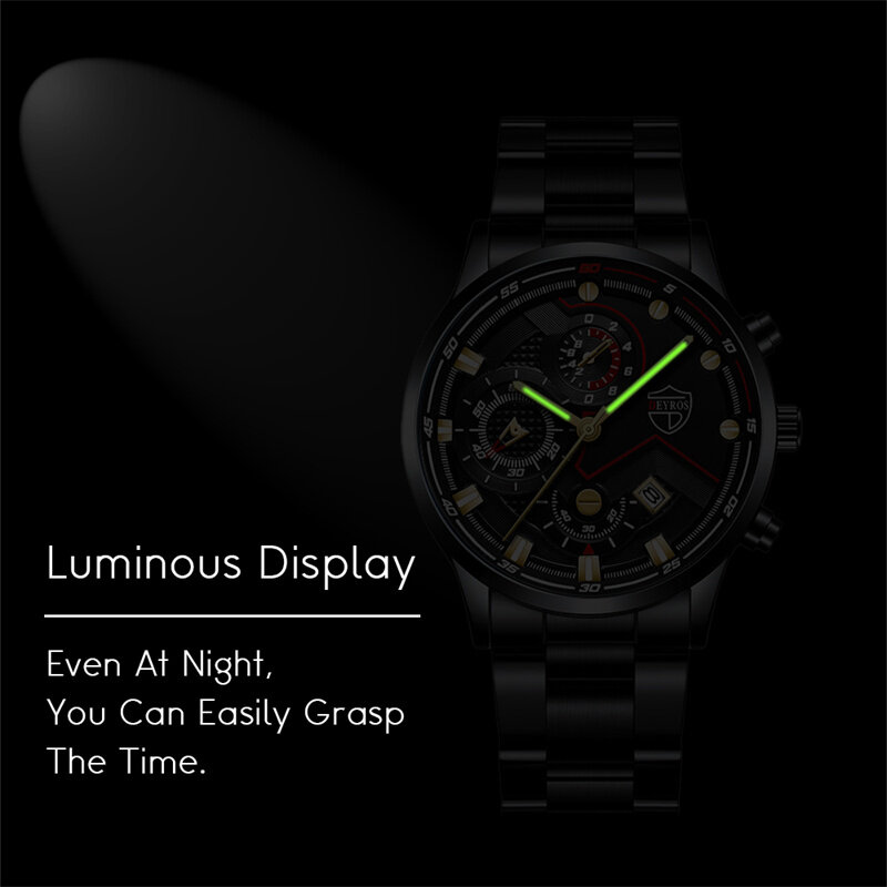 Marca de luxo dos homens esportes relógios moda negócios aço inoxidável relógio quartzo homem casual relógio luminoso relogio masculino