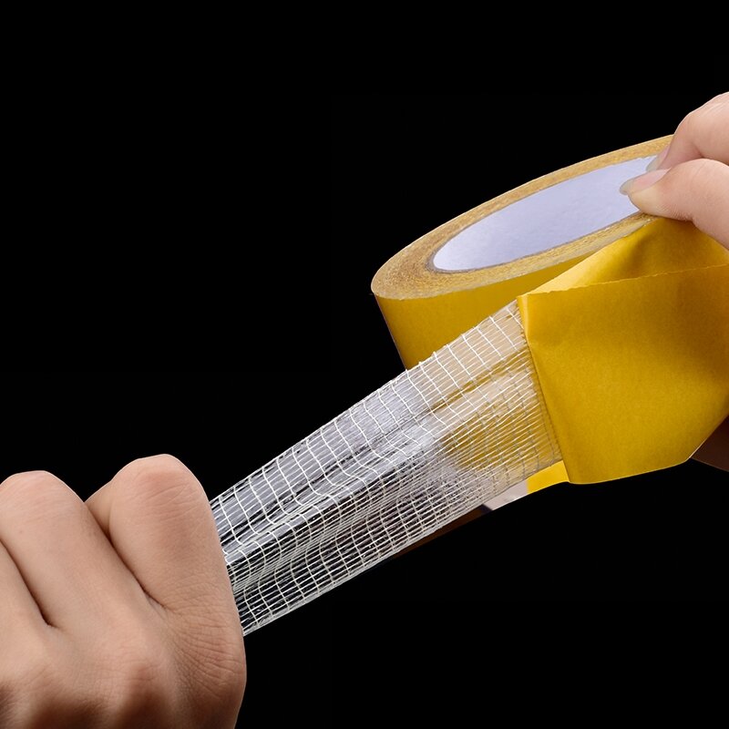 YX cinta adhesiva de fibra de vidrio, malla transparente de alta viscosidad, doble cara, 10M