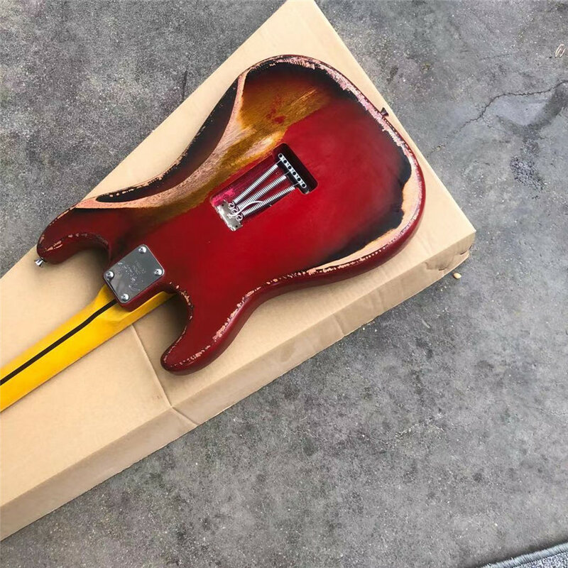 Stock, antique made old electric guitar, red, real photos, free shipping, sunset set, red, maple fingerboard
