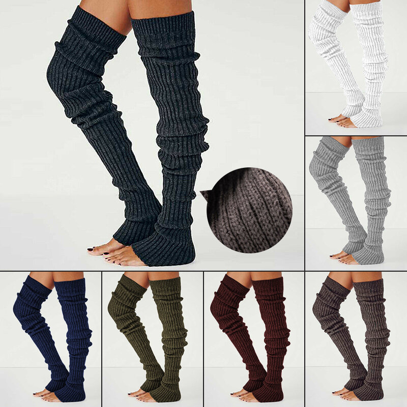 Calentadores de piernas largos y cálidos para invierno, calcetines hasta la rodilla de punto para niña, medias ajustadas, calcetines largos de ganchillo