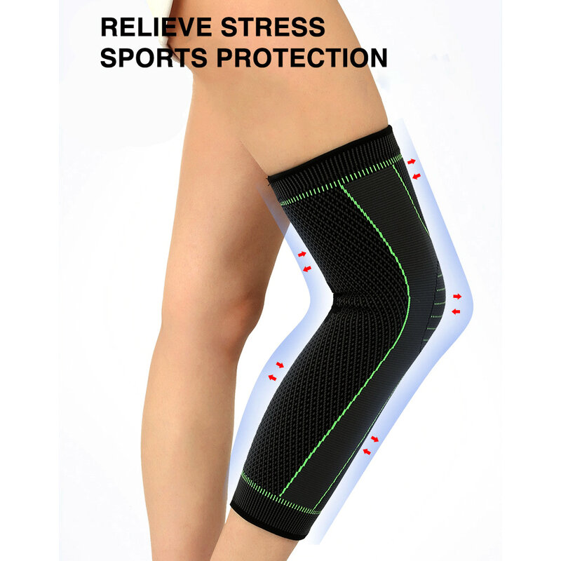 1 para Sport pełna noga rękawy uciskowe kolana szelki wsparcie Protector dla podnoszenia ciężarów zapalenie stawów ból stawów ulga mięśni łza