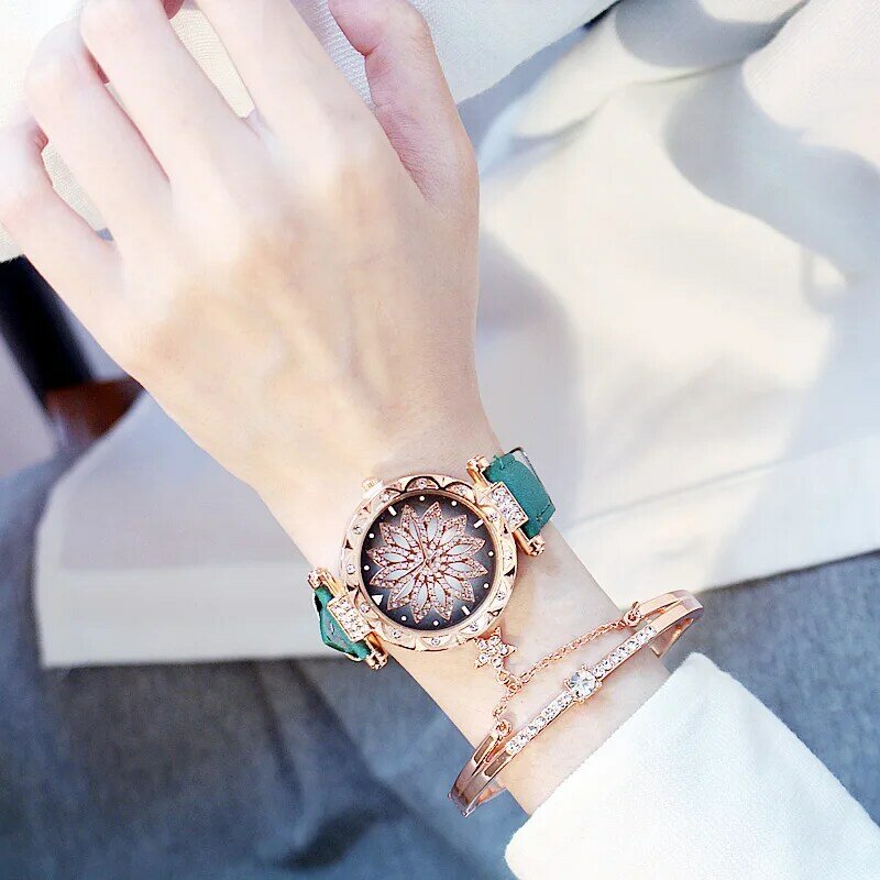 Montre-bracelet à Quartz analogique en cuir pour femmes, de luxe, dorée, noire