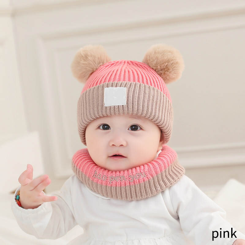 Q  2Pcs 3-30 Months Candy Color Winter Knitted Hat Baby Products Soft Fabric Multicolor Keep Warm Woollen Yarn Warm Child Cap