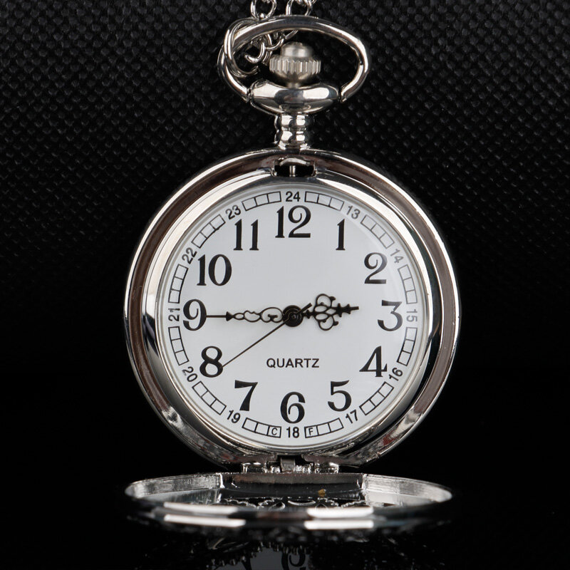 Steampunk Klassische Vintage Neue Silber Ton Hohle Halskette Uhr Taschenuhr Batterie Hohl CF1091