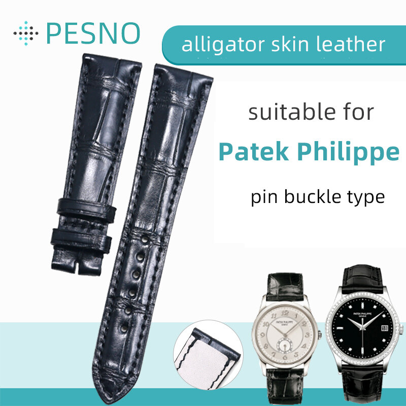 Pesno compatível para patek philippe textura de bambu couro de crocodilo relógio acessórios banda 20mm preto com pino fivela
