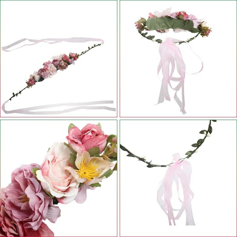 Molans 女性結婚式の花のヘア花輪クラウンヘッドバンド花の花輪ヘアバンドプラスチック布