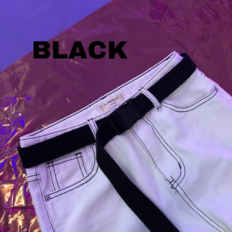Fashion Black Canvas Belt for Women Casual Female Waist Belts with Plastic Buckle Harajuku Solid Color Long Belts ceinture femme