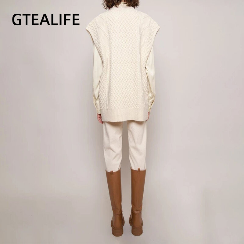 Gtealife-シンプルな女性用ニットベスト,Vネックの服,セーター,学生用ノースリーブ,ヴィンテージスタイル