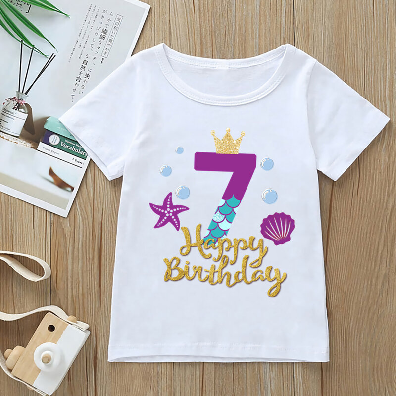 Camiseta con estampado gráfico de sirena para niña de 1 a 9 años, ropa de princesa para niños, Tops Harajuku Kawaii, YKP141