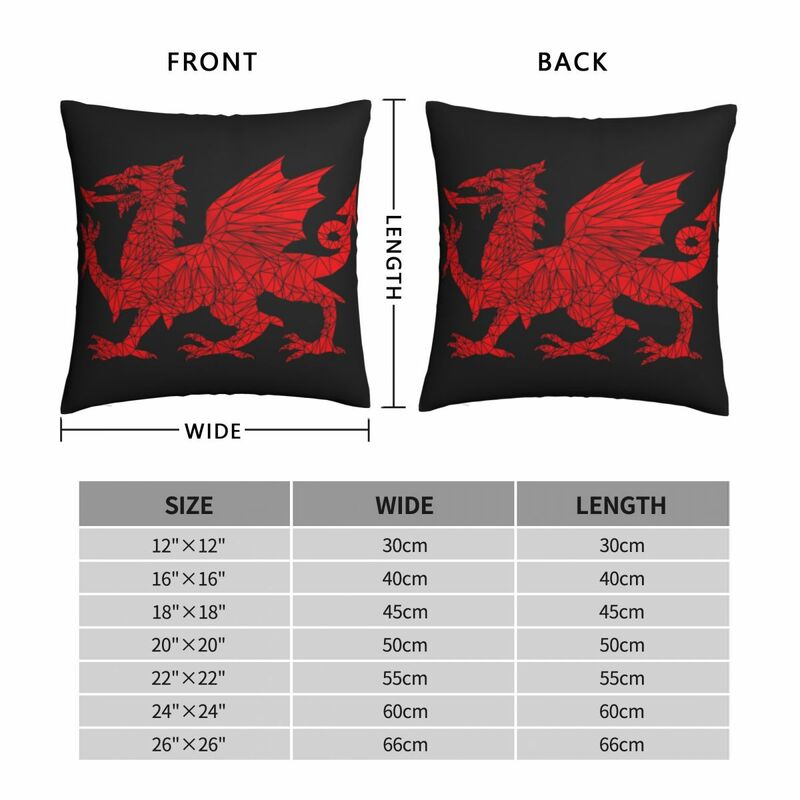 Welsh Dragon Geometric Square Pillowcase Polyester Linen Velvet Pattern Zip Decor Sofa Cushion Cover