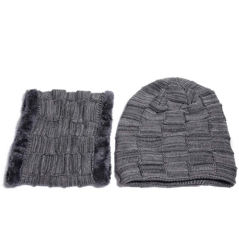 Зимний флисовый комплект с подкладкой, шапка и шарф, теплый вязаный клетчатый Балаклава с капюшоном, серый, черный, коричневый