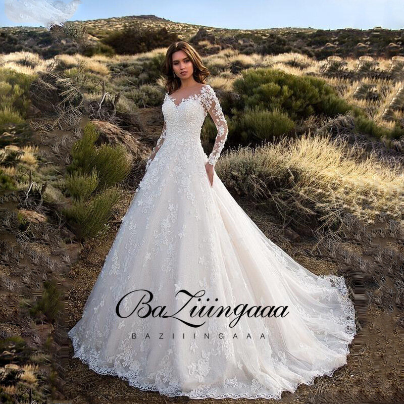 BAZIIINGAAA 2020 Neue Luxus Hochzeit Kleid spitze perlen plus größe hochzeit kleid nehmen tailor-made