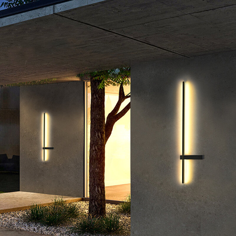 LED Lampu Dinding Luar Ruangan Lampu Dinding Panjang Modern Tahan Air IP54 Villa Teras Taman Lampu Dinding Eksterior Tempat Lilin Dinding Aluminium