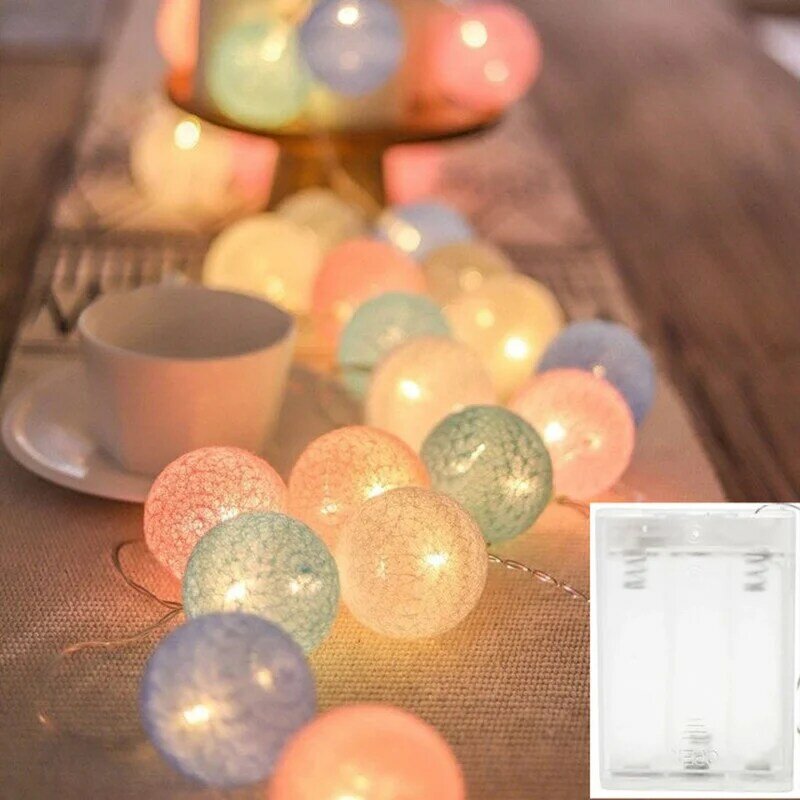 Natal bola de algodão decorativo luz da corda artesanal diy fio 20/40 bolas corda lâmpada bateria/usb festa da família luzes fadas
